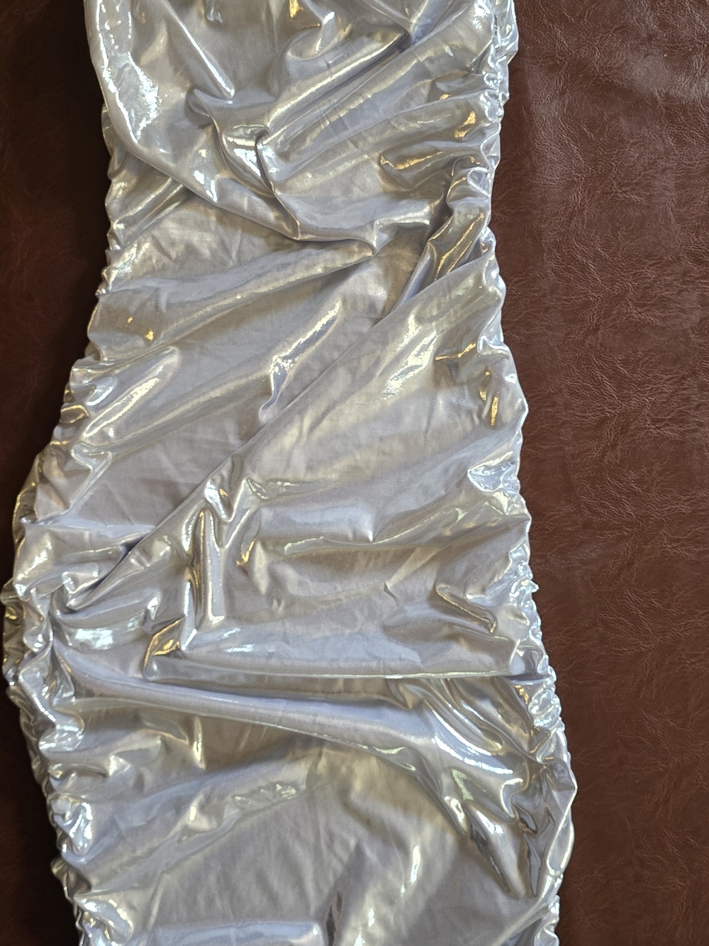 One-Shoulder Metallic Silver Ruched Dress